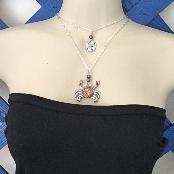 Cancer Crab Double Chain Sand Dollar Necklace - Picture 2 of 9